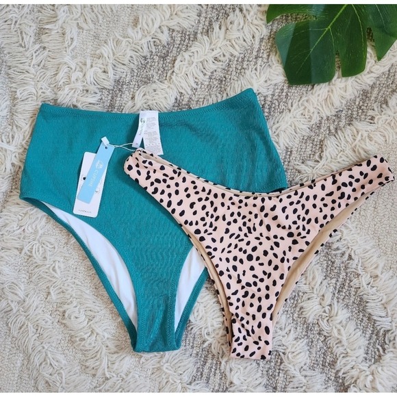 Cupshe Other - NWT Cupshe Teal High Waisted & Zaful Leopard Bikini Bottoms Bundle Womens Medium